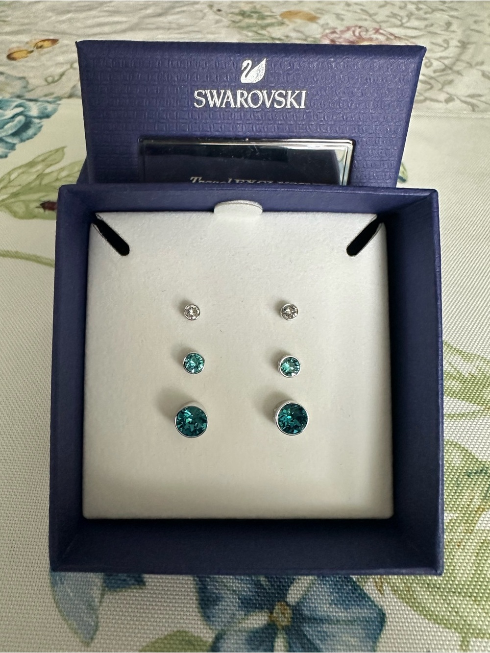 Swarovski Teal and Clear Crystal 3-Pair Stud Earring Set - NIB - Style# 5186441